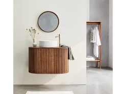 BERAH GETAH Espejo De Pared|Espejo-Espejo redondo de madera de mindi maciza con acabado nogal Ø50 cm Marru00f3n