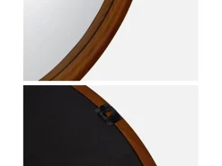 Hot Sweeek Espejo redondo de madera de pino decorativo de pared, 60cm nogal Color natural oscuro