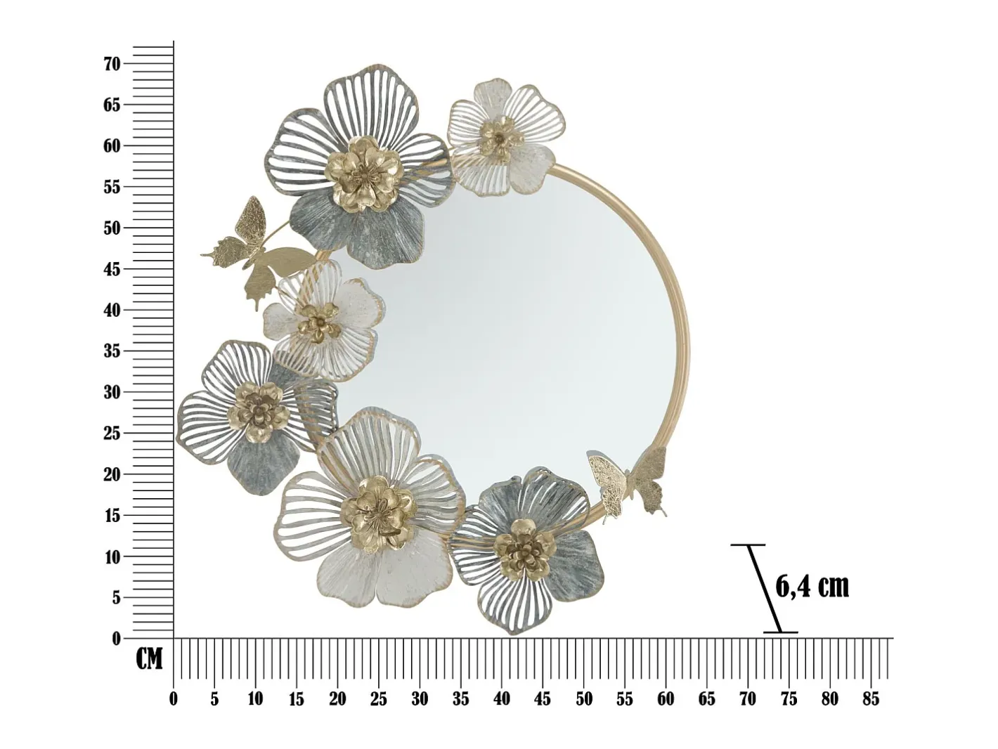 Espejo redondo de pared con decoraciones florales 3D Amy Multicolor