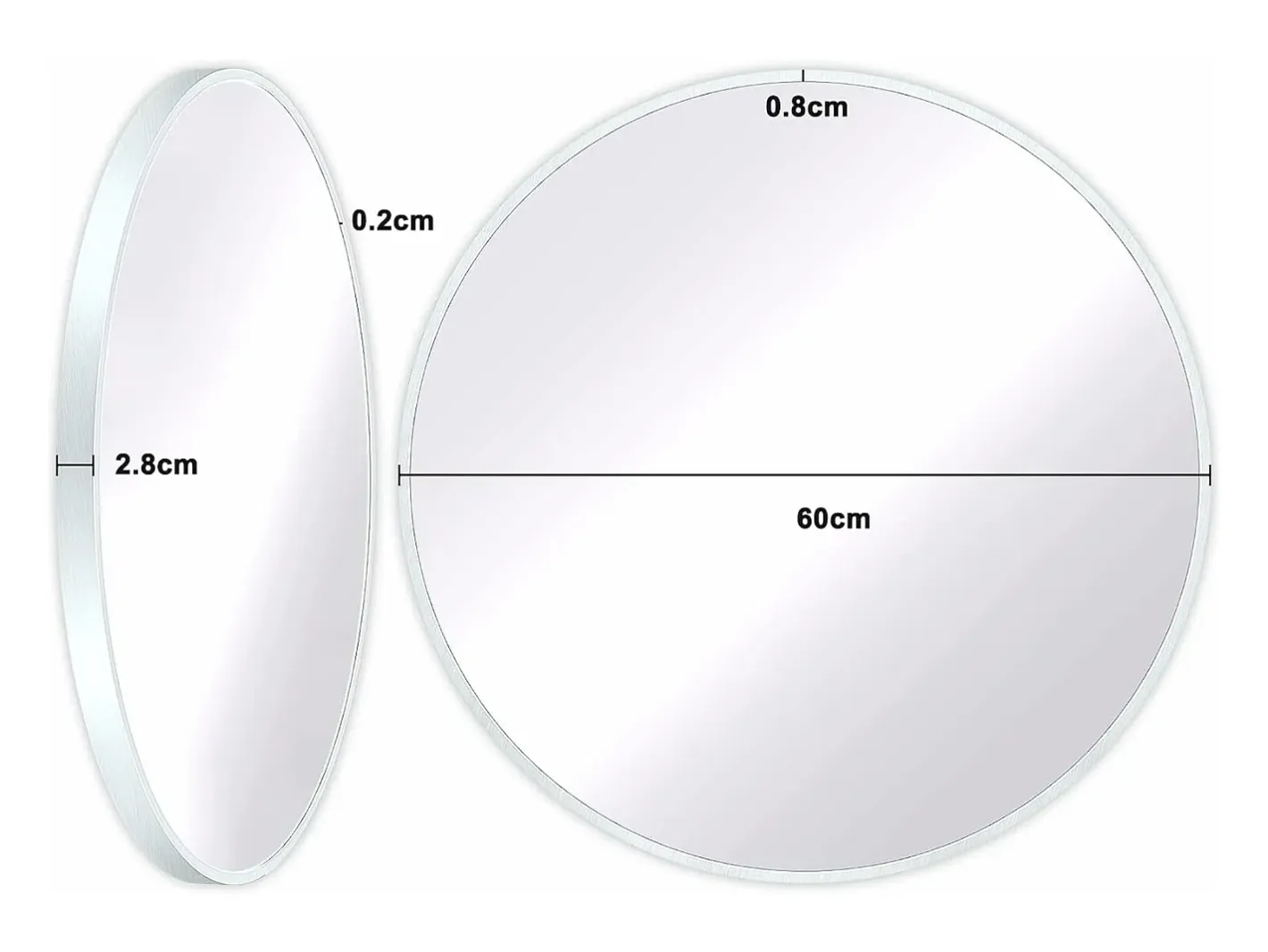 DripeX Espejo redondo de pared, espejo HD moderno de 60x60cm en el entorno para decorar, baño, dormitorio, Blanco Outlet
