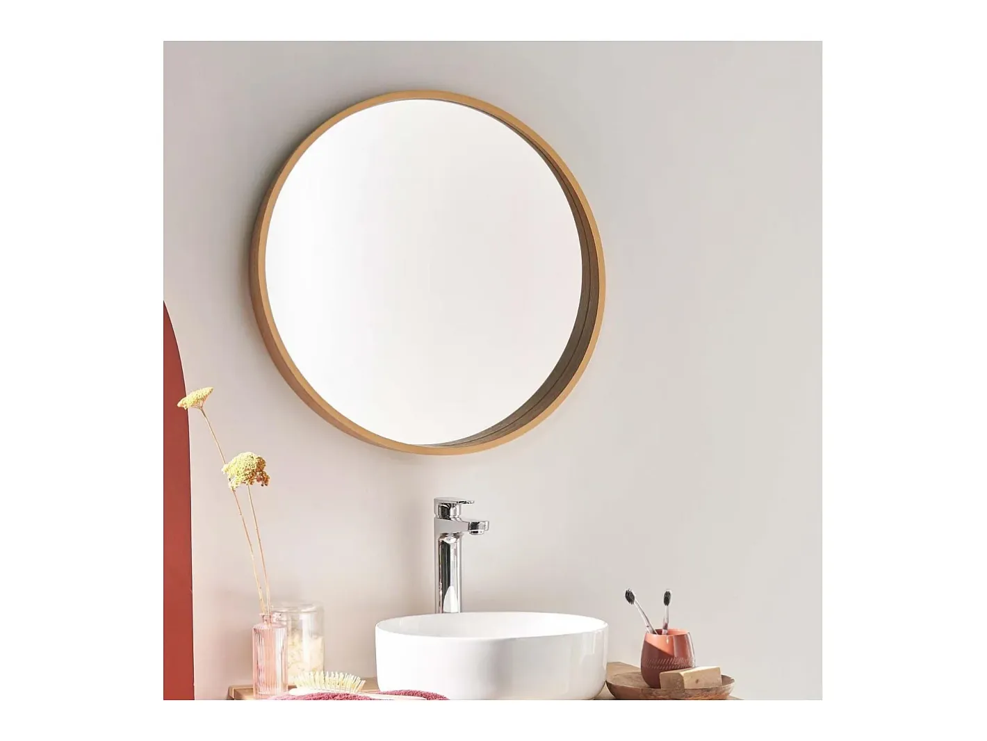 Discount Espejo redondo de roble VALI Color natural claro