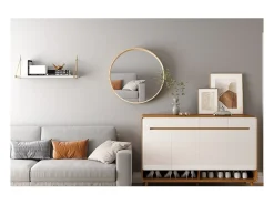 Meublorama Espejo redondo RIO – Ø80 cm – Acabado en roble envejecido – MDF con decoración de madera – Diseño natural y de tendencia Marru00f3n Discount