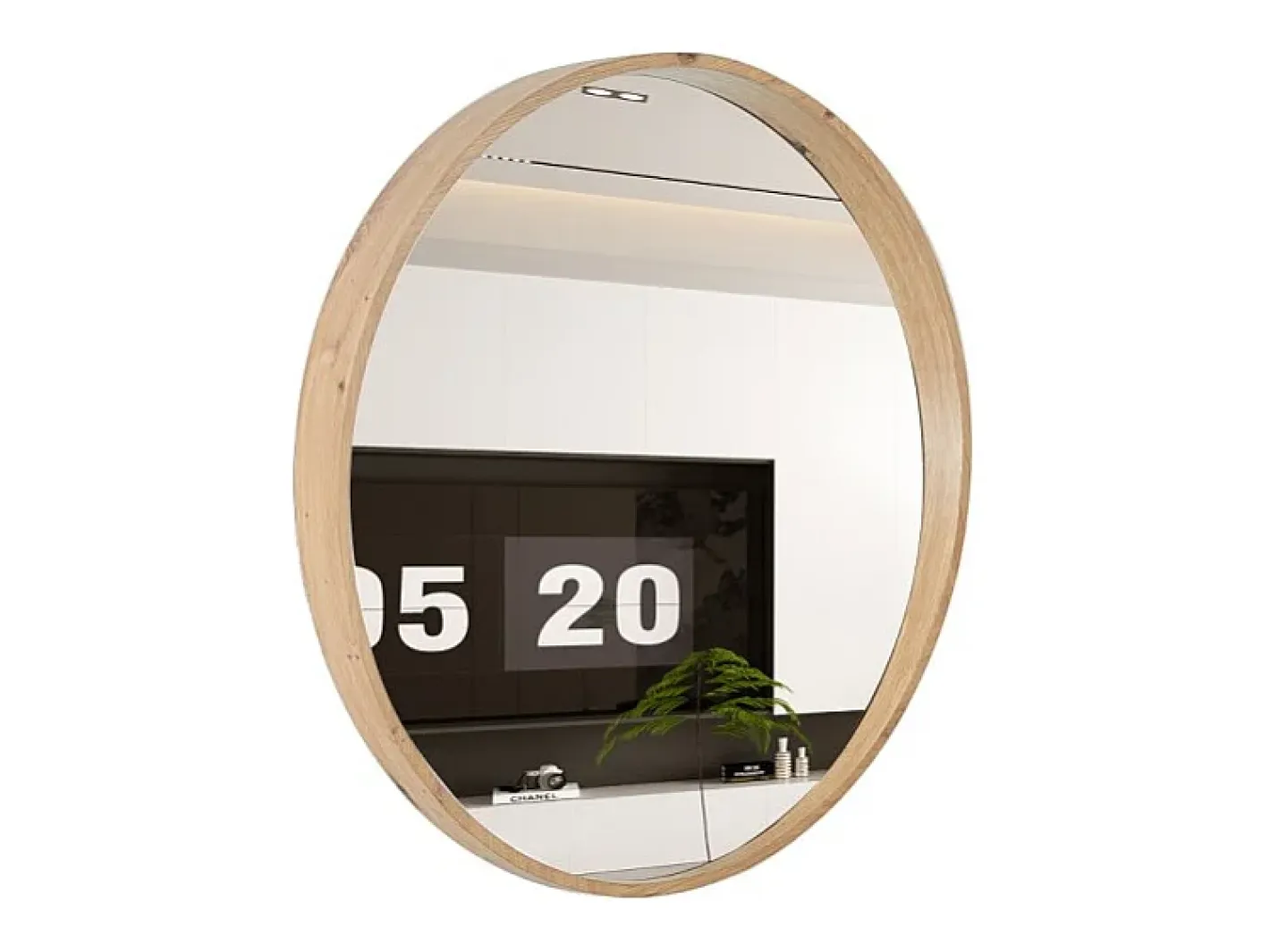 Online Meublorama Espejo redondo RIO con borde – Ø80 cm – Acabado en roble envejecido – Marco grueso – Diseño natural y moderno Marru00f3n