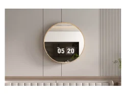 Online Meublorama Espejo redondo RIO con borde – Ø80 cm – Acabado en roble envejecido – Marco grueso – Diseño natural y moderno Marru00f3n