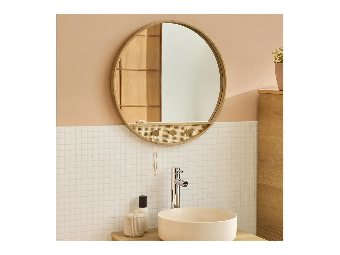Espejo De Pared|Espejo-Espejo redondo 60x60cm NESTO Color natural claro