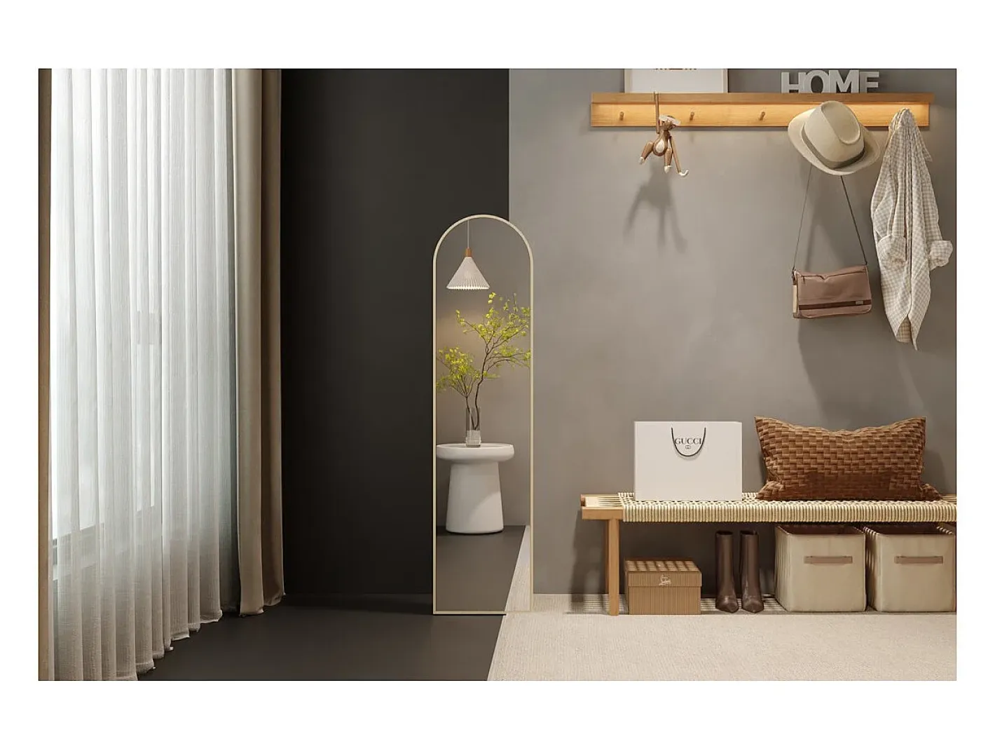 Meublorama Espejo-Espejo ROSALIA – 40x160 cm – Roble envejecido – Acabado de madera – Diseño rústico y refinado Marru00f3n