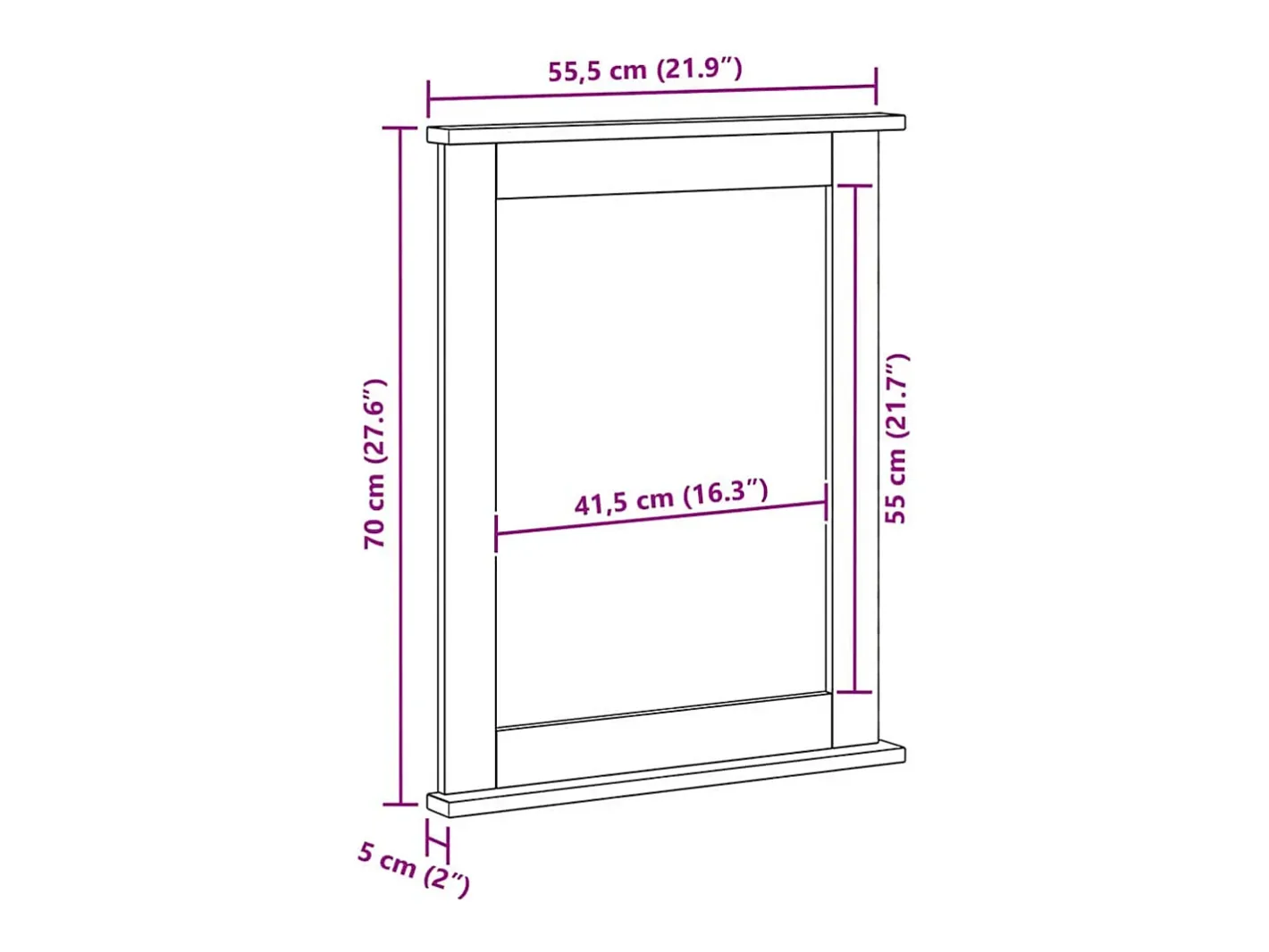 Outlet Espejo VIGO 55,5 x 5 x 70 cm Madera maciza de pino Blanco