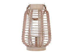 Atmosphera Iluminación Exterior-Farol Portavelas Ratán (33 x 22 cm) Beige