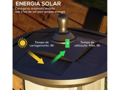 Sale Outsunny Farola carga solar + encendido automático 127x17x17 cm Negro