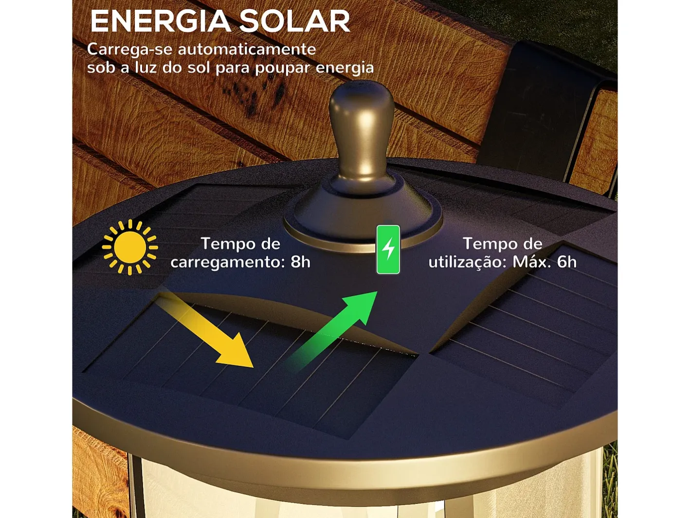 Sale Outsunny Farola carga solar + encendido automático 127x17x17 cm Negro