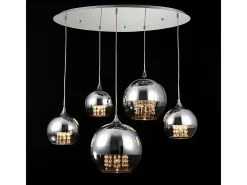 Maytoni Fermi Lámpara Colgante de Techo Cluster Níquel y Cristal, 5 Luces, E27 Gris New