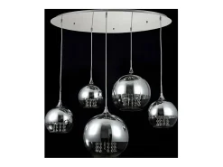 Maytoni Fermi Lámpara Colgante de Techo Cluster Níquel y Cristal, 5 Luces, E27 Gris New