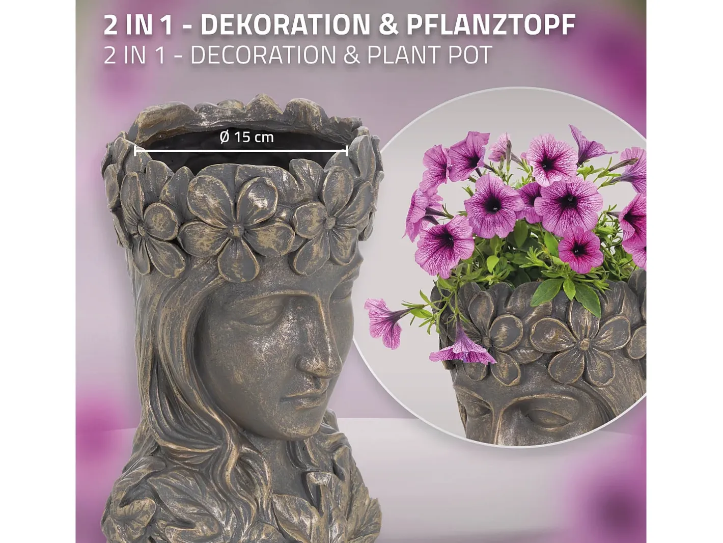 Best ML-DESIGN Figura decorativa maceta 21 x 16 x 32 cm jarrón florero forma de cara Bronce