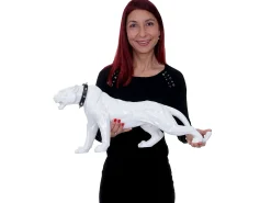 MCW Estatua-Figurita decorativa pantera con collar, alto brillo con collar Blanco
