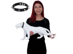 MCW Estatua-Figurita decorativa pantera con collar, alto brillo con collar Blanco