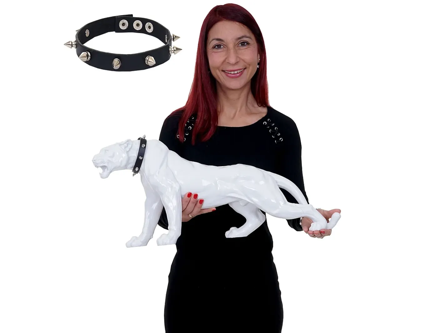 MCW Estatua-Figurita decorativa pantera con collar, alto brillo con collar Blanco