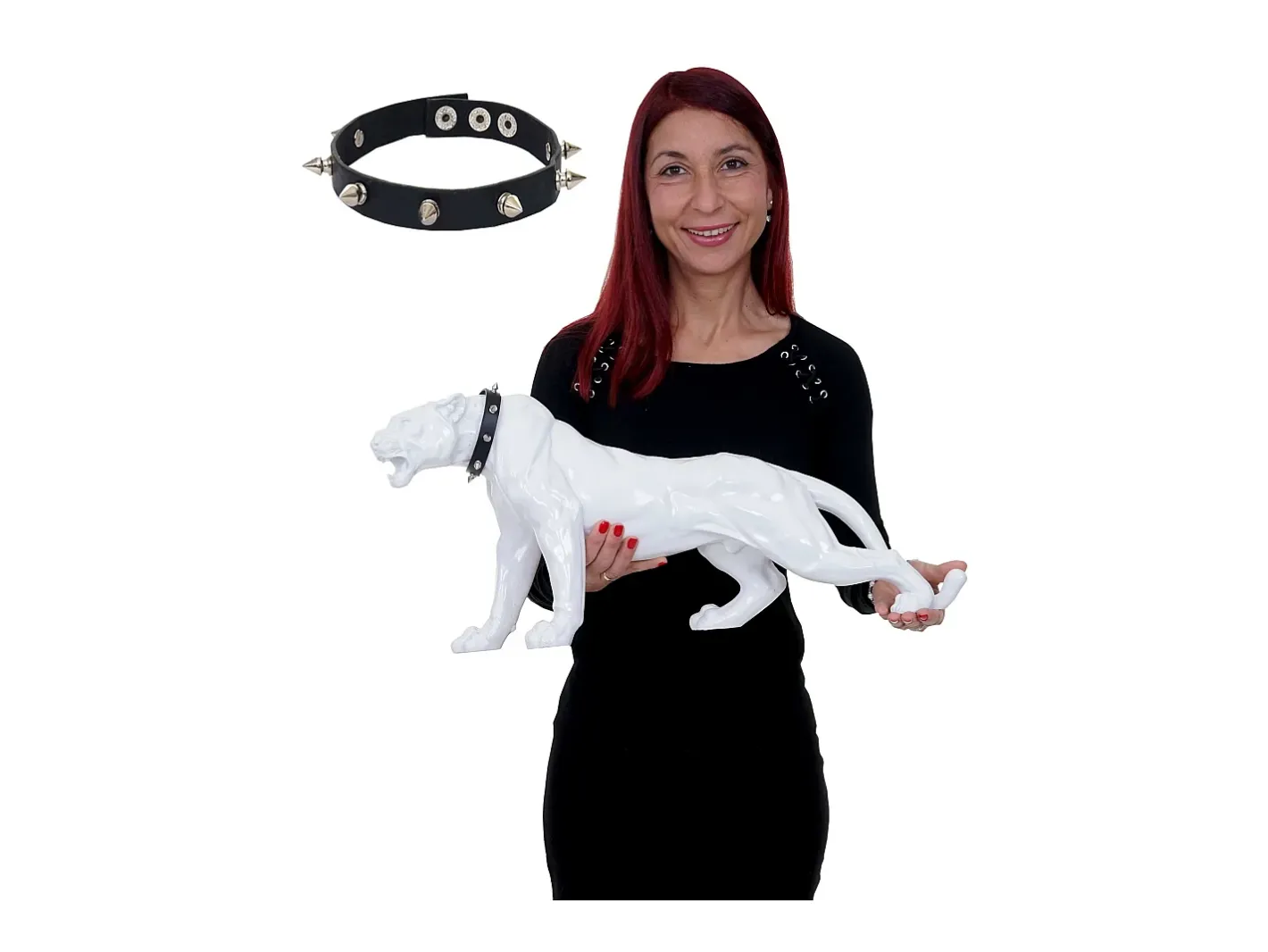 MCW Estatua-Figurita decorativa pantera con collar, alto brillo con collar Blanco