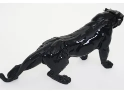 MCW Estatua-Figurita decorativa pantera con collar, alto brillo con collar Negro