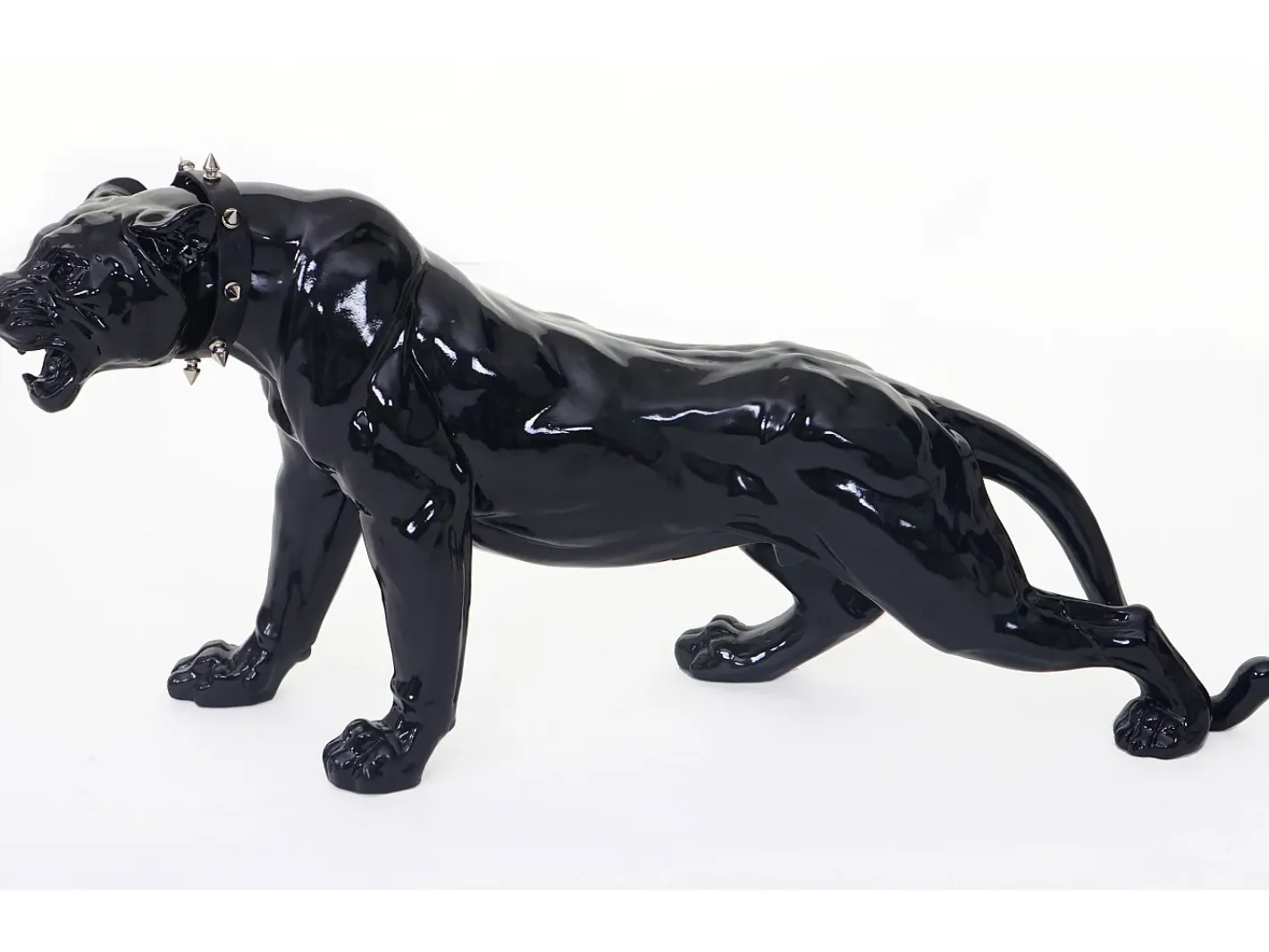 MCW Estatua-Figurita decorativa pantera con collar, alto brillo con collar Negro