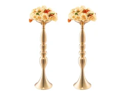 Jarrón-Florero SucceBuy - Juego de 24 Jarrones de Metal de 50 cm, Centro de Mesa, s, con Diseño Floral, para Bodas y Fiestas, Metal/ Dorado