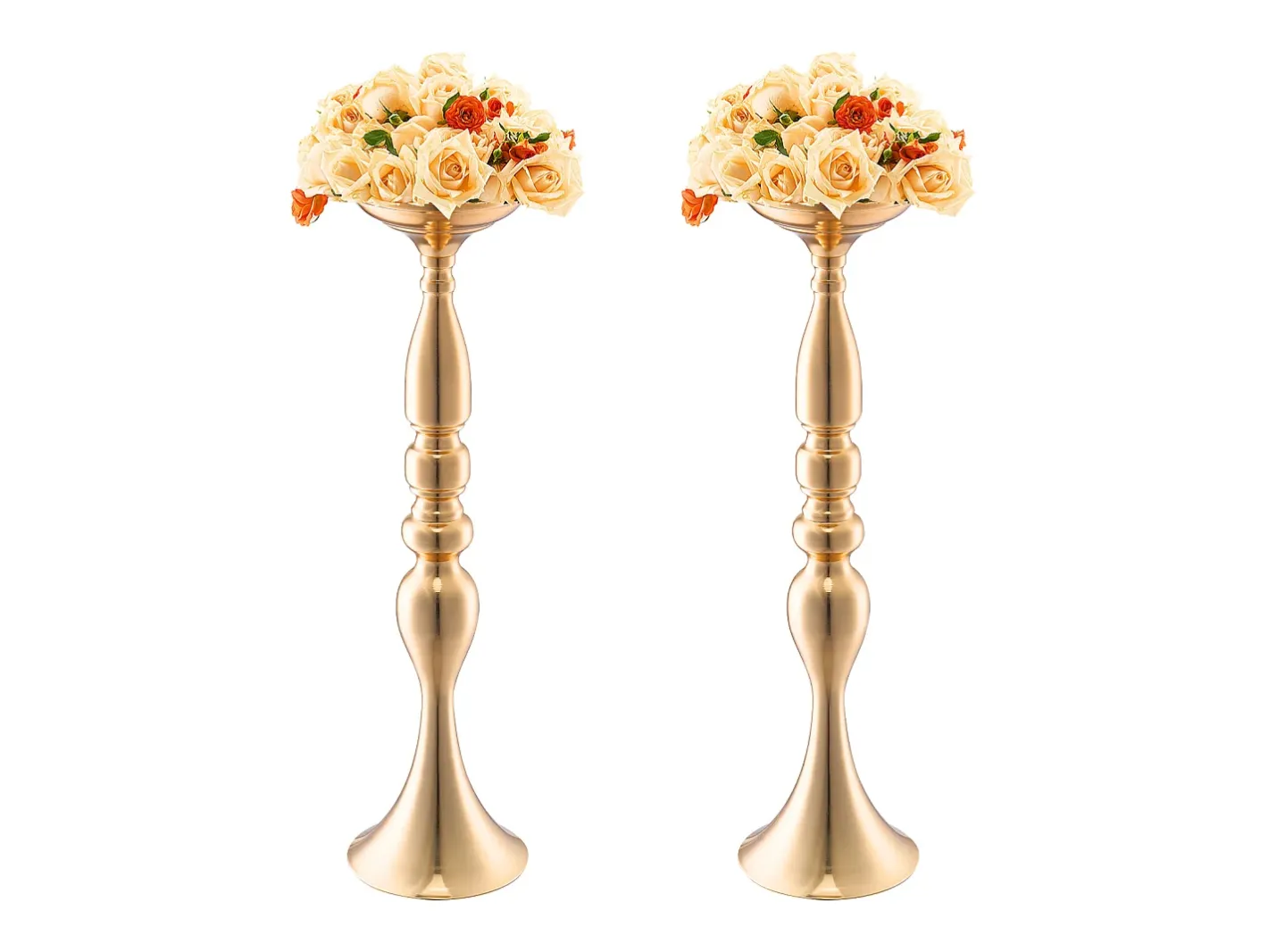 Jarrón-Florero SucceBuy - Juego de 24 Jarrones de Metal de 50 cm, Centro de Mesa, s, con Diseño Floral, para Bodas y Fiestas, Metal/ Dorado