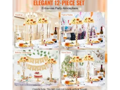 Florero SucceBuy - Juego de 12 Jarrones de Cristal de 49 cm, s, con Diseño Floral, para Bodas y Ceremonias, Metal/ Dorado Hot