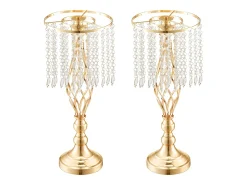 Florero SucceBuy - Juego de 12 Jarrones de Cristal de 49 cm, s, con Diseño Floral, para Bodas y Ceremonias, Metal/ Dorado Hot