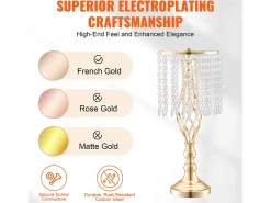 Florero SucceBuy - Juego de 12 Jarrones de Cristal de 49 cm, s, con Diseño Floral, para Bodas y Ceremonias, Metal/ Dorado Hot