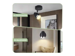 NETTLIFE Plafón-Foco de techo LED , 1 bombilla moderna, 4 W, , blanco cálido, 3000 K, ajustable 350° Negro