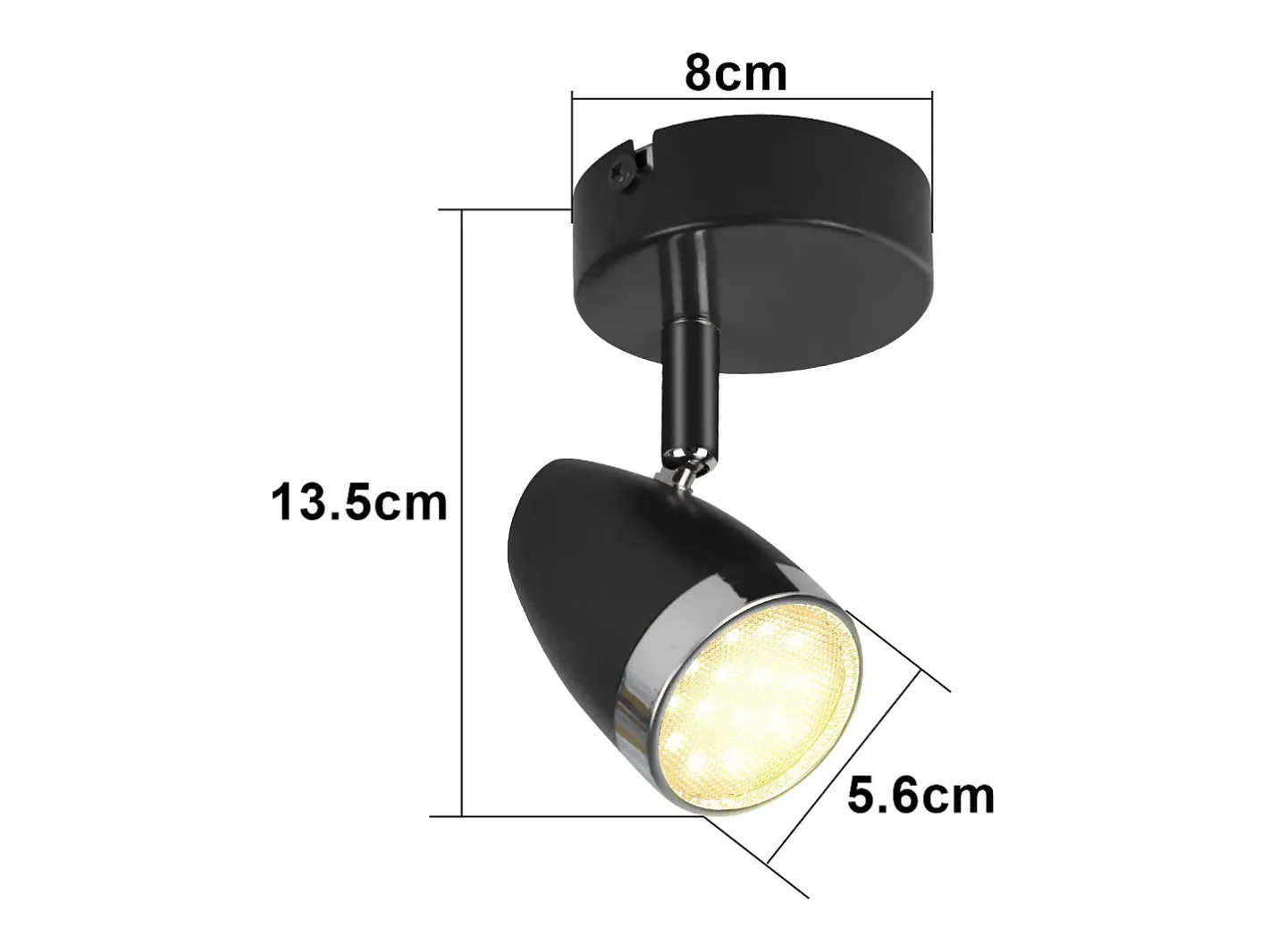 NETTLIFE Plafón-Foco de techo LED , 1 bombilla moderna, 4 W, , blanco cálido, 3000 K, ajustable 350° Negro