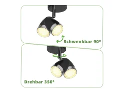 NETTLIFE Plafón-Foco de techo LED , 1 bombilla moderna, 4 W, , blanco cálido, 3000 K, ajustable 350° Negro