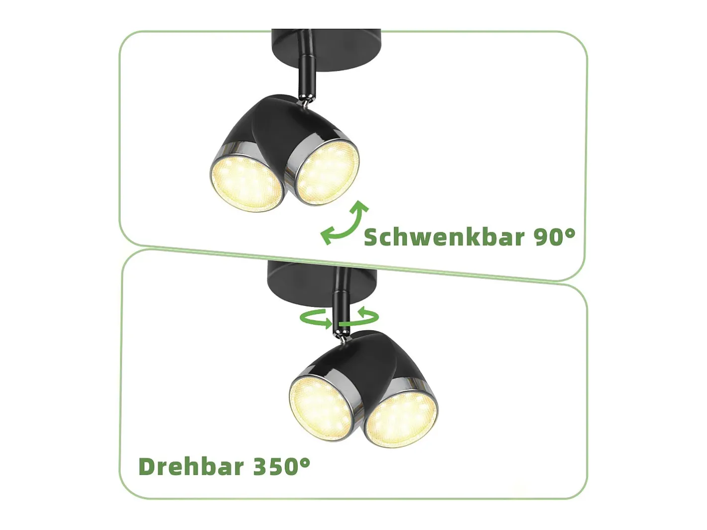 NETTLIFE Plafón-Foco de techo LED , 1 bombilla moderna, 4 W, , blanco cálido, 3000 K, ajustable 350° Negro