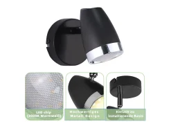 NETTLIFE Plafón-Foco de techo LED , 1 bombilla moderna, 4 W, , blanco cálido, 3000 K, ajustable 350° Negro