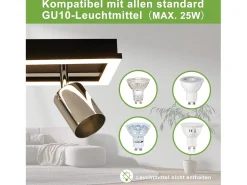 NETTLIFE Plafón-Foco de techo LED de 4 focos, lámpara de techo: foco de techo GU10, lámpara de cocina orientable, foco plateado de 18 W Negro