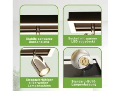 NETTLIFE Plafón-Foco de techo LED de 4 focos, lámpara de techo: foco de techo GU10, lámpara de cocina orientable, foco plateado de 18 W Negro
