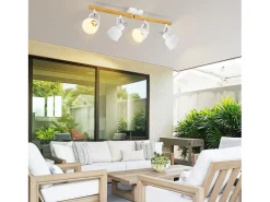 NETTLIFE Plafón-Foco de techo 4 llamas orientable 350° Vintage E14 Diseño de alta calidad en madera veteada Blanco