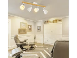 NETTLIFE Plafón-Foco de techo 4 llamas orientable 350° Vintage E14 Diseño de alta calidad en madera veteada Blanco