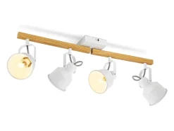 NETTLIFE Plafón-Foco de techo 4 llamas orientable 350° Vintage E14 Diseño de alta calidad en madera veteada Blanco