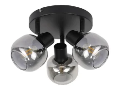 NETTLIFE Foco de techo de 3 llamas - Foco de techo redondo moderno de vidrio con giro de 350° para sala de estar Negro