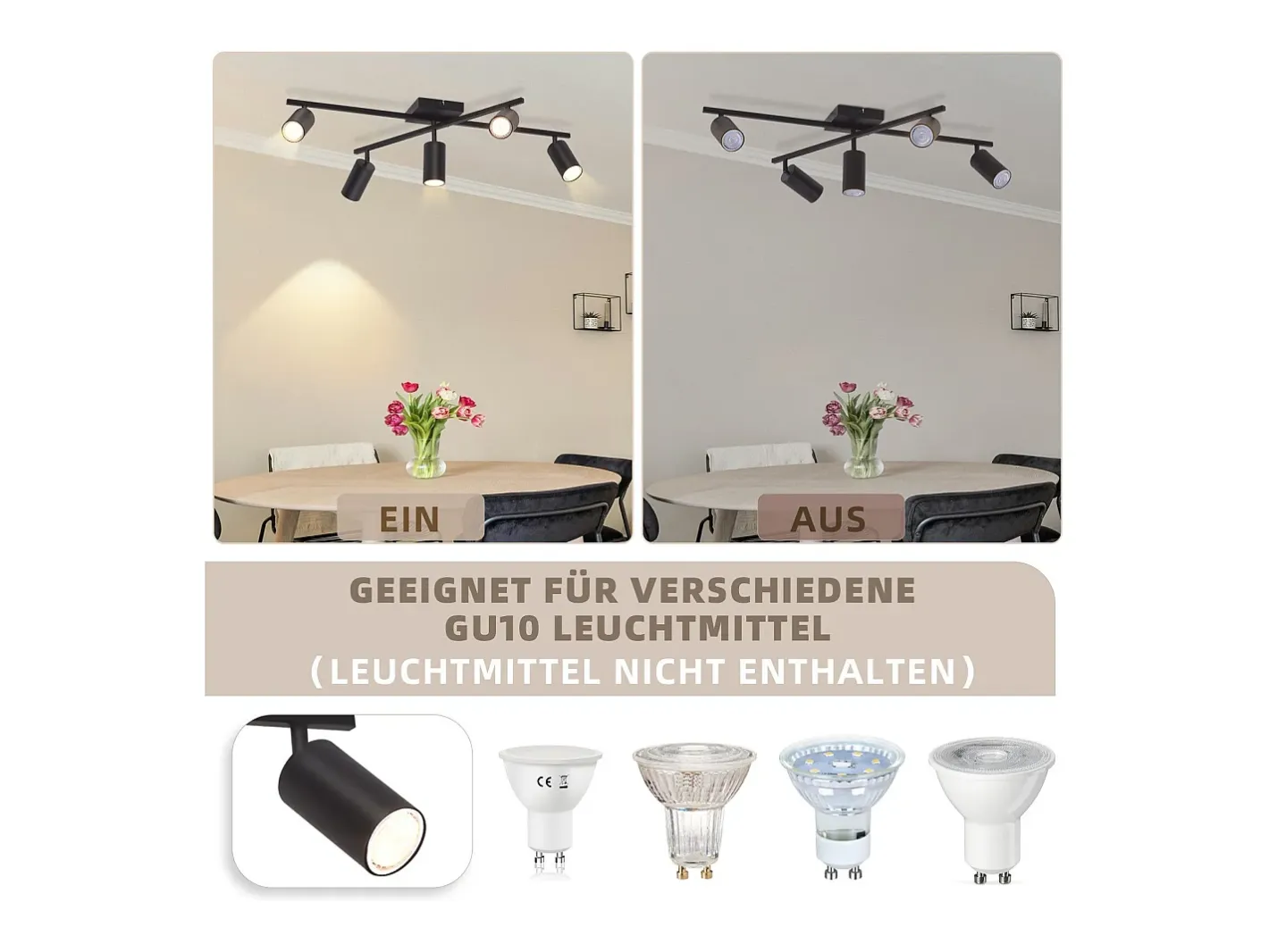 Hot NETTLIFE Foco de techo , lámpara de techo GU10 de 5 luces, lámpara moderna para sala de estar, cocina y dormitorio Negro