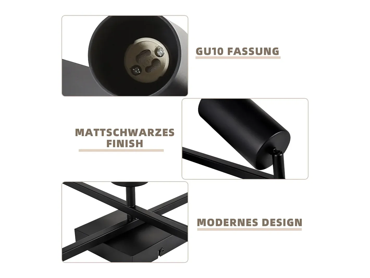 Hot NETTLIFE Foco de techo , lámpara de techo GU10 de 5 luces, lámpara moderna para sala de estar, cocina y dormitorio Negro