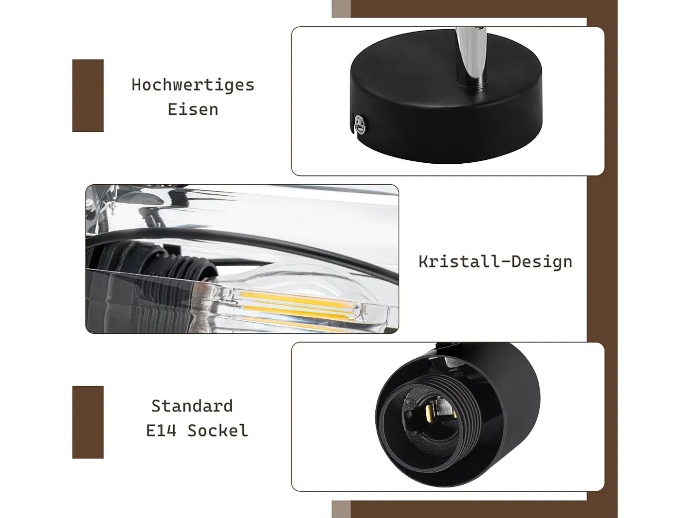 NETTLIFE Foco de techo vintage de cristal E14 para pasillo, ajustable a 350°, industrial, intercambiable Negro Clearance