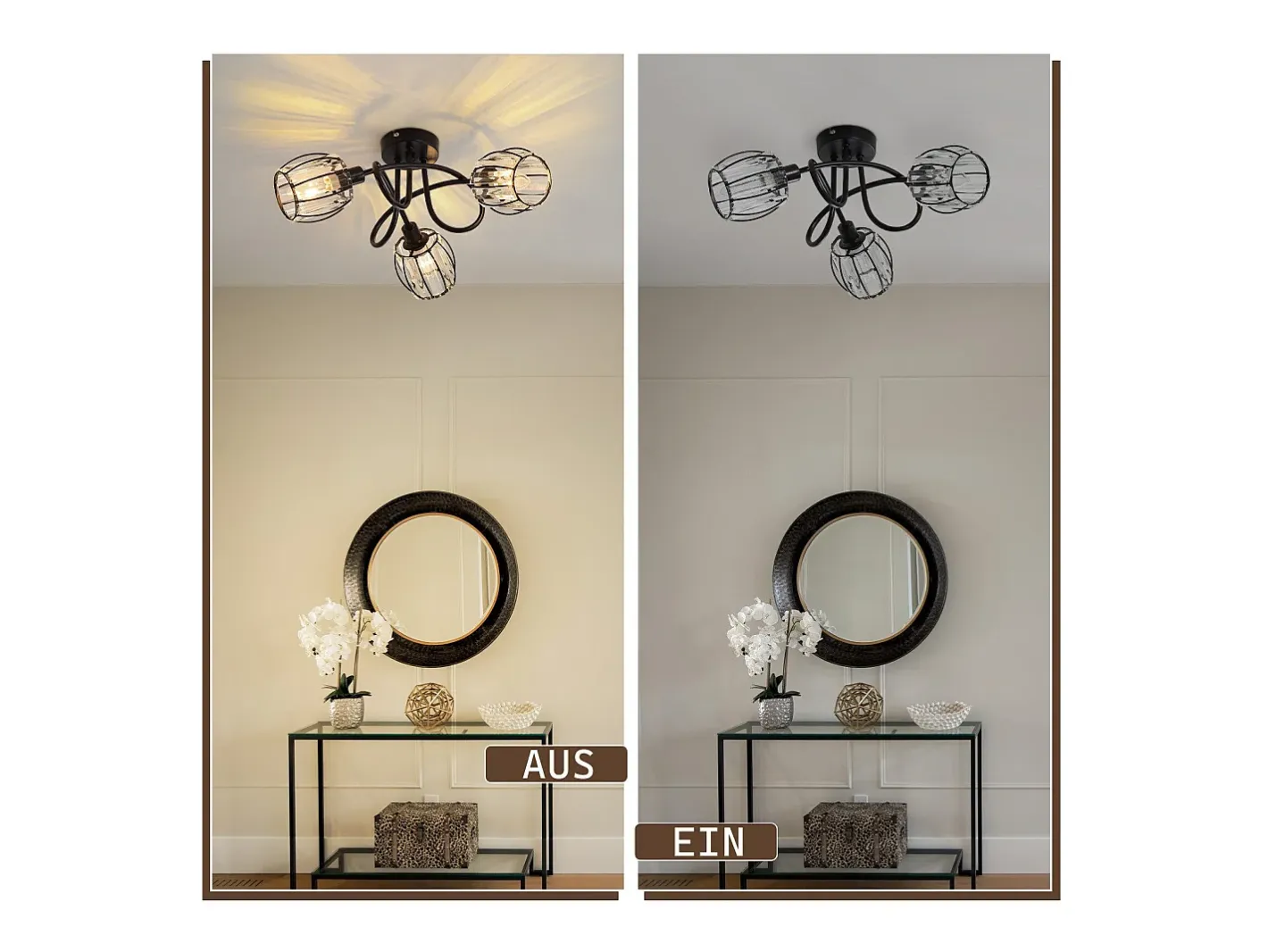 NETTLIFE Plafón-Foco de techo vintage de cristal de 3 luces E14 para pasillo, giratorio 350°, estilo industrial Negro