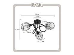 NETTLIFE Plafón-Foco de techo vintage de cristal de 3 luces E14 para pasillo, giratorio 350°, estilo industrial Negro