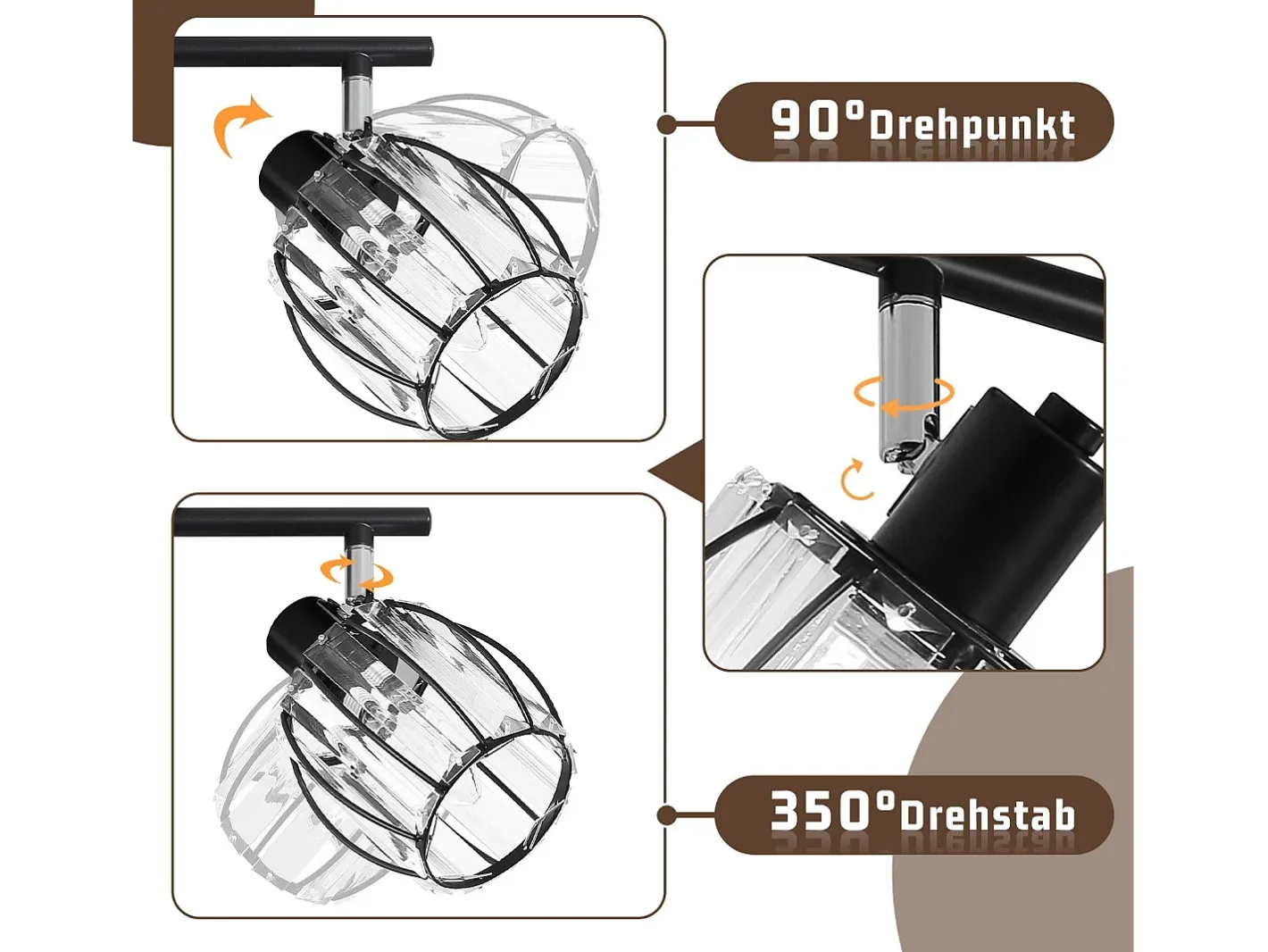Hot NETTLIFE Foco de techo vintage de cristal E14 para pasillo industrial, giratorio 350°, 6 unidades Negro