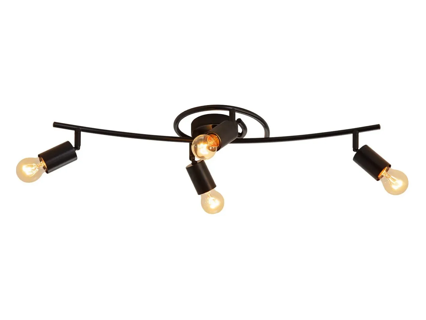 NETTLIFE Plafón-Foco de techo vintage de 4 llamas, E27, giratorio 350°, industrial Negro