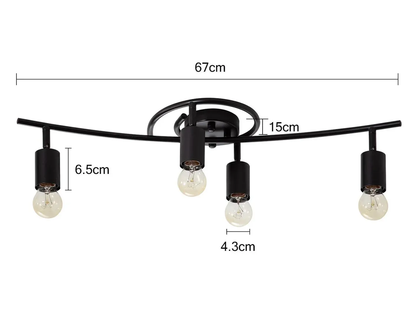 NETTLIFE Plafón-Foco de techo vintage de 4 llamas, E27, giratorio 350°, industrial Negro