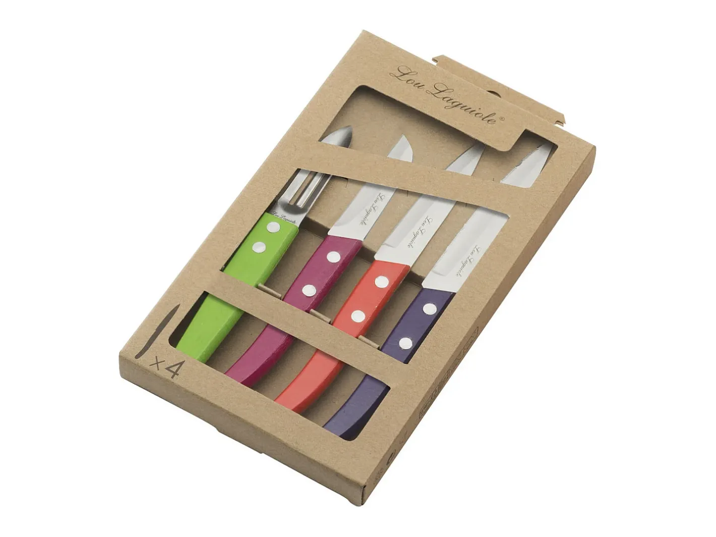 Lou Laguiole Cubierto-Forest - Juego de 4 cuchillo Essentiel " Madera teñida " Color natural oscuro