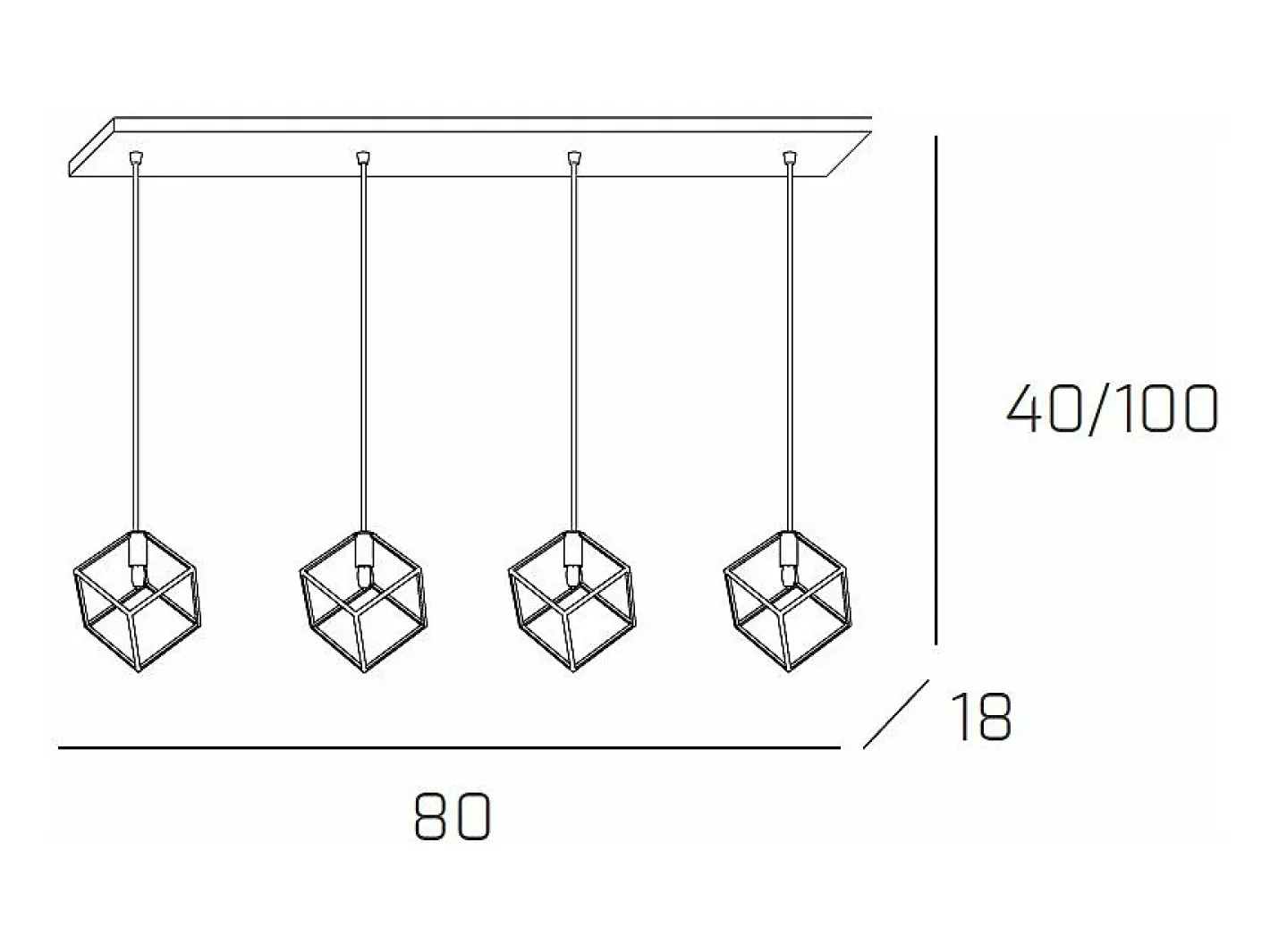 Frame Sospensione Rettangolare 4 Luci Plateado