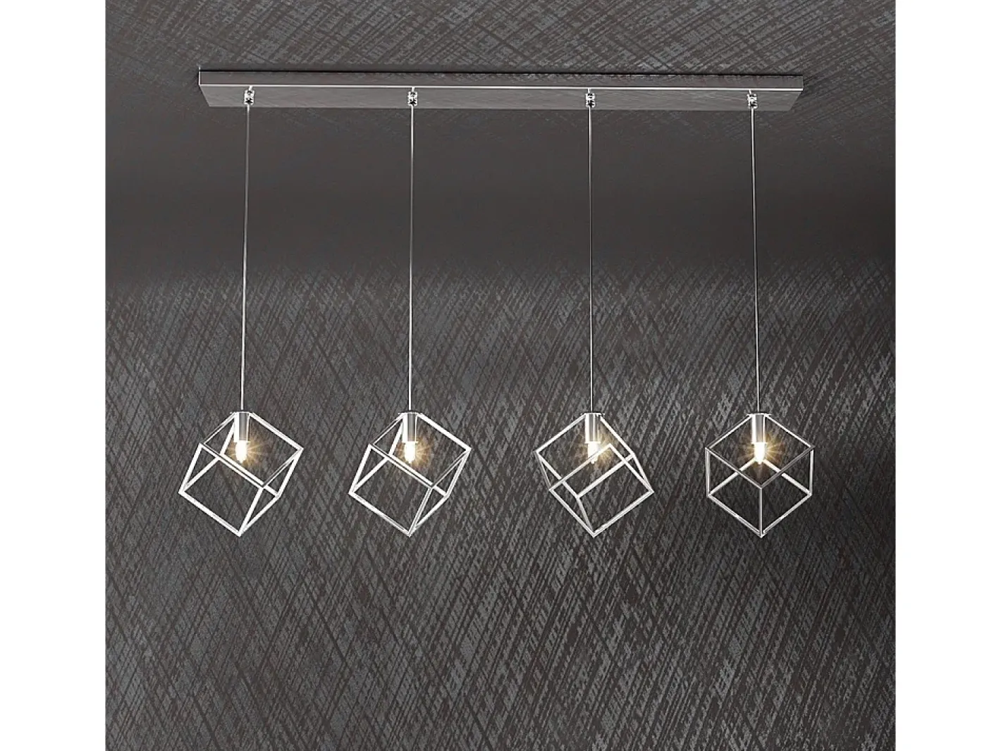Frame Sospensione Rettangolare 4 Luci Plateado